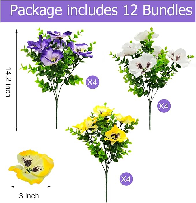 Pansies Artificial Flowers for Outdoors UV Resistant 12 Bundles Silk Pansy - Image 3