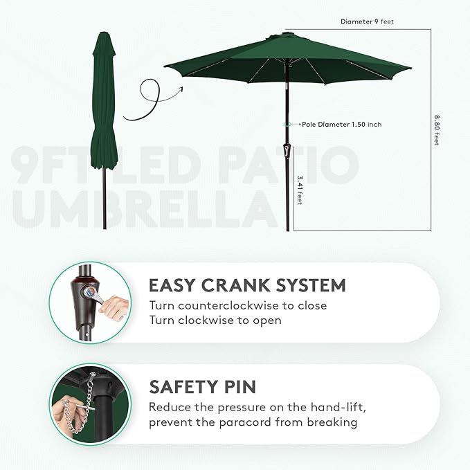 JEAREY Upgrade 9FT LED Lighted Patio Umbrella, Solar Outdoor Umbrella, Tilt - Image 4