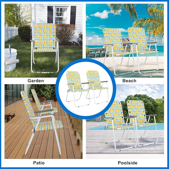VINGLI Patio Lawn Webbed Folding Chairs Set of 2, Outdoor Beach Chair Portable - Image 8