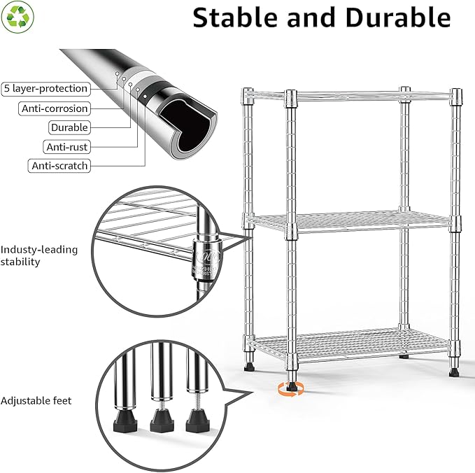 450 lbs Wire Storage Shelving 3-Tier Utility Shelving Unit Steel Organizer Wire - Image 8