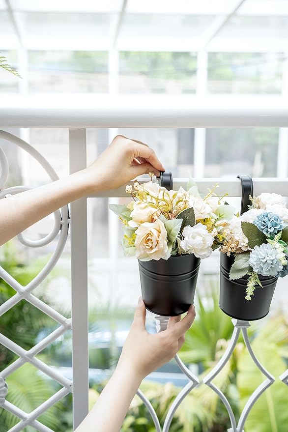 Dahey 10 Pcs Hanging Flower Pots Metal Iron Bucket Outdoor Planter - Image 5