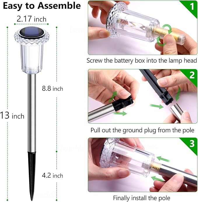 DenicMic Solar Lights Outdoor 10 Pack Waterproof 3000K Warm White LED Stainless - Image 5