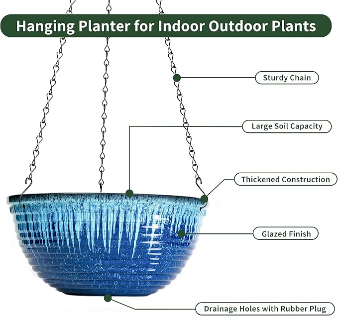 12 inch Large Hanging Planters for Indoor Outdoor Plants, Hanging Baskets for - Image 3