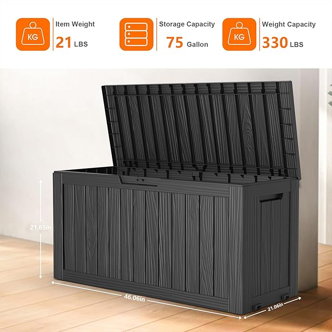 75 Gallon Resin Deck Box, Lockable Patio Outdoor Storage Box - Image 5