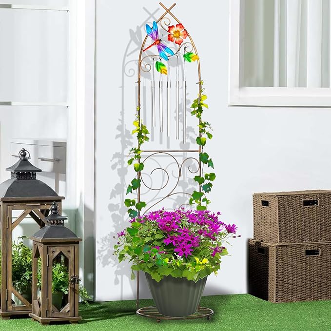 Garden Trellis with Plant Stands, 48” Metal Detachable Dragonfly Plant Pot - Image 6