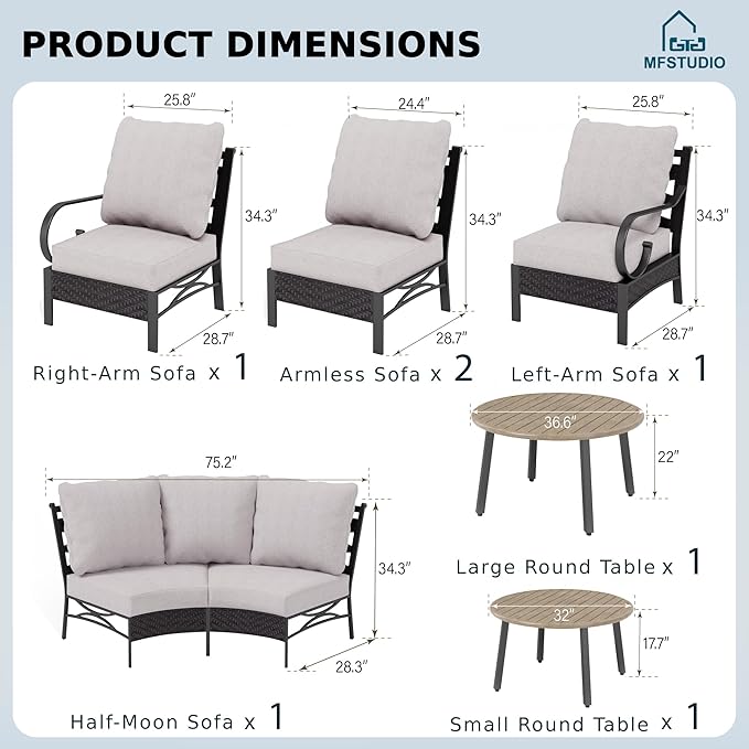 MFSTUDIO Patio Furniture Set, 6 Seats Half-Moon Curved Outdoor Sectional Sofa - Image 9