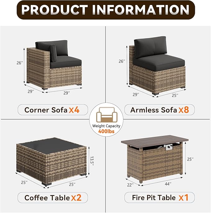Aoxun Patio Furniture Sets, 15-Piece Outdoor Patio Furniture - Image 2