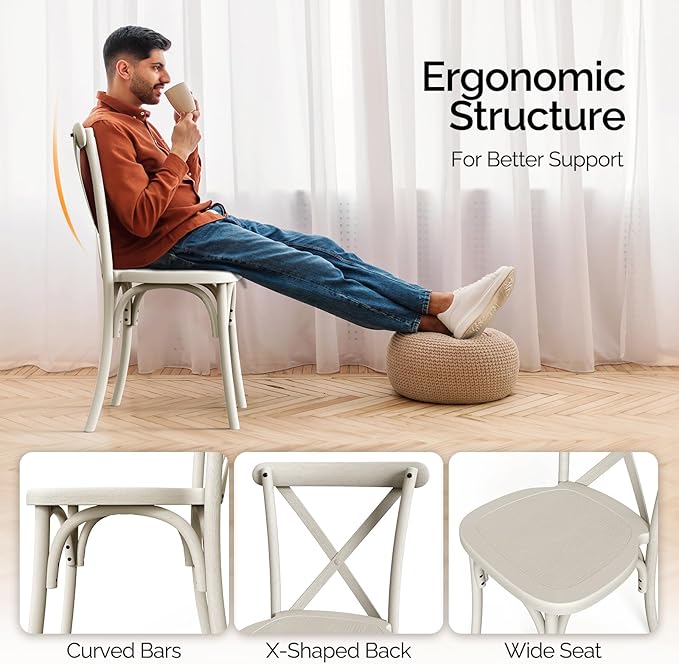 VINGLI Plastic Outdoor Dining Chairs Set of 4, Stackable Patio Cream White - Image 7