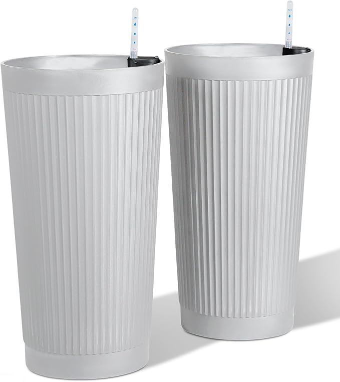 24” Tall Outdoor Planters Set of 2, Self Watering Flower Pots White Planters by PolarcoForgeco