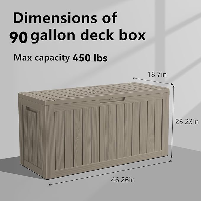 90 Gallon Resin Deck Box, Lockable Patio Outdoor Storage Box - Image 4
