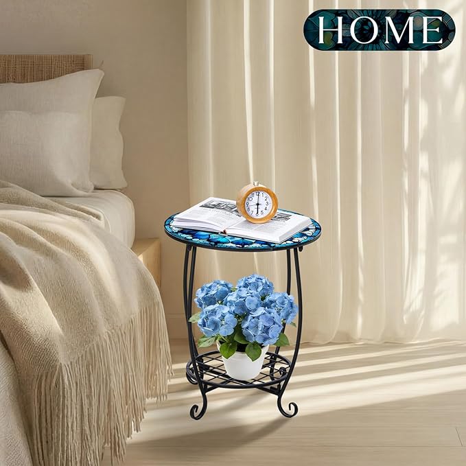 Outdoor Side Table Round Small Mosaic Patio Accent Indoor End Plant Coffee Tea - Image 7