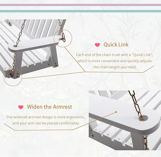 Anraja Wooden Porch Swing 2-Seater, Bench Swing - Image 4