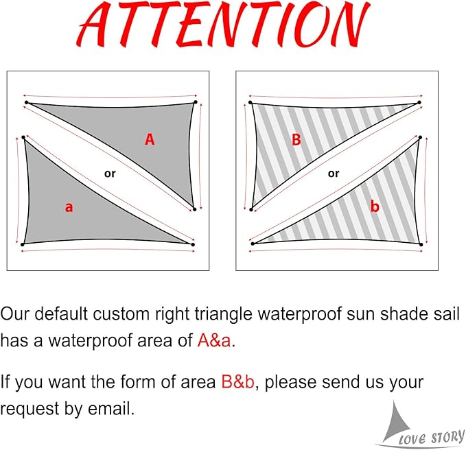 LOVE STORY Right Triangle 8'x8'x11.3' Waterproof Sun Shade Sail Canopy UV Block - Image 2