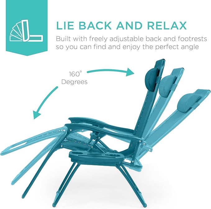 Best Choice Products Set of 2 Adjustable Steel Mesh Zero Gravity Lounge Chair - Image 3