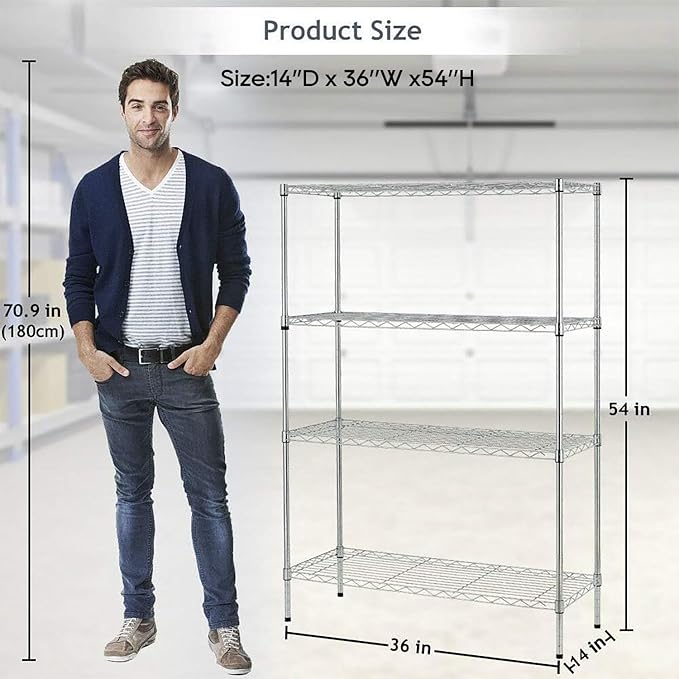 BestOffice | 4-Tier Wire Storage Shelves | 36x14x54 | Chrome | - Image 3