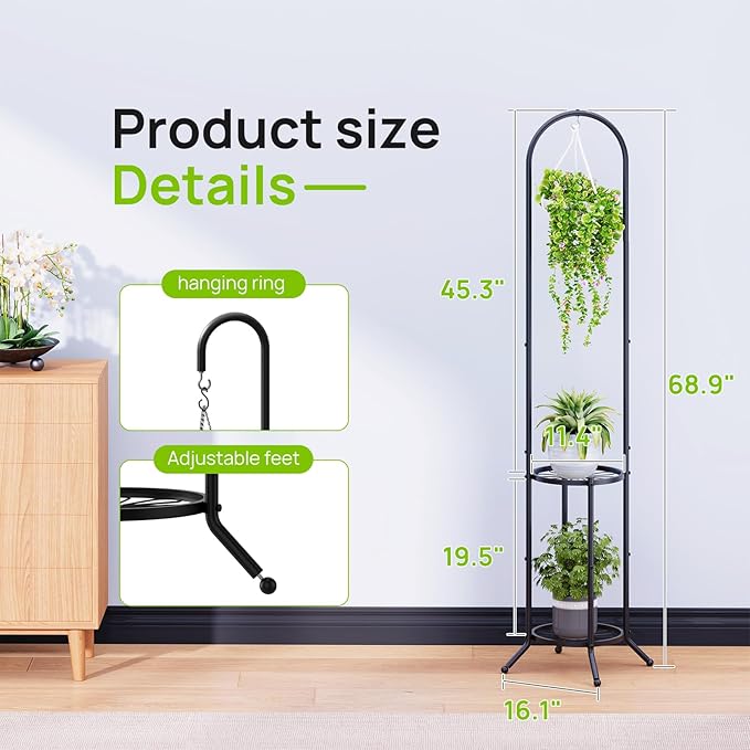 2-tier Hanging Plant Stand Plant Hanger Indoor Outdoor Corner Plant Stands - Image 3
