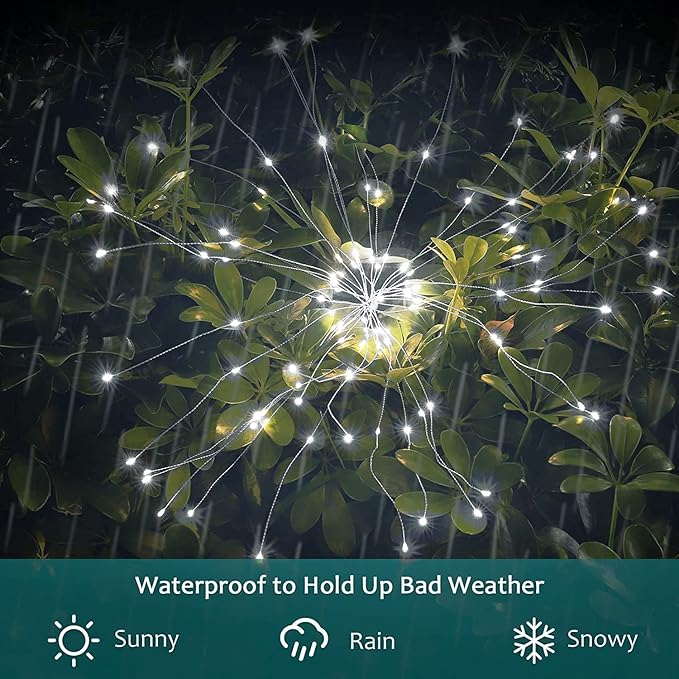 JJGoo Solar Firework Lights, 2 Pack 180 LEDs 2 Lighting Modes Solar Lights - Image 7