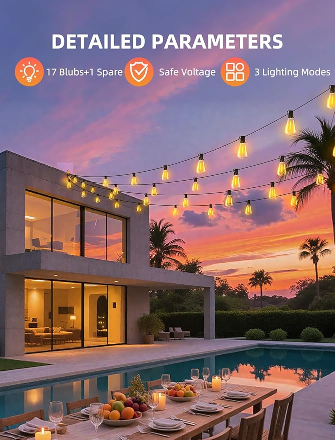 Outdoor Patio String Lights: 50Ft 15M Outside Waterproof Light - Image 7
