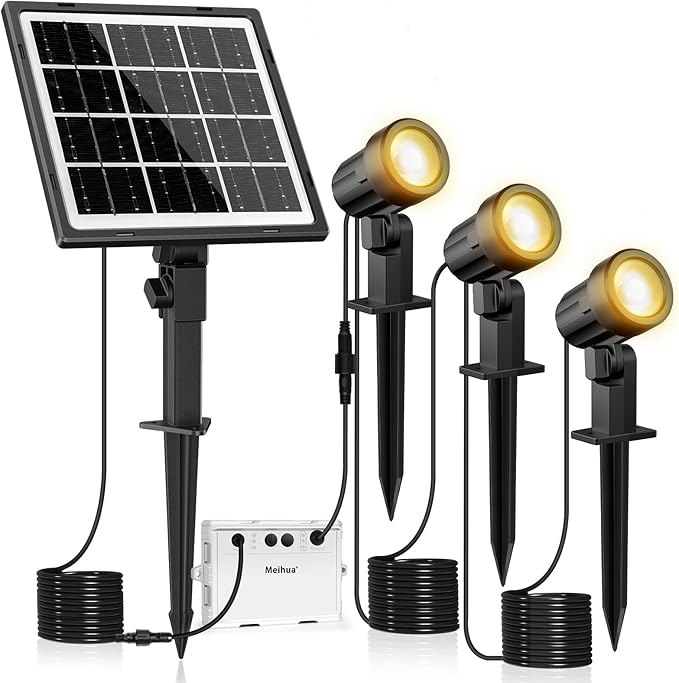 MEIHUA Solar Spot Lights Outdoor, 3 in 1 Landscape Spotlights 2700K Warm White by MEIHUA