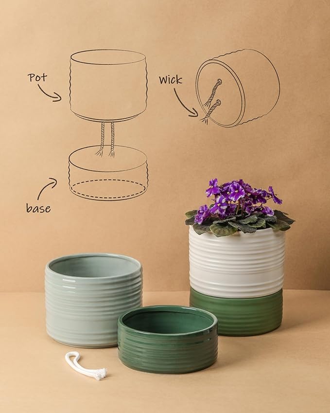 Self Watering Pots for Indoor Plants, 6 Inch Ceramic Self Watering Plant Pot - Image 3