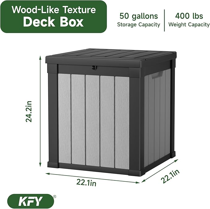 50 gallon deck box, All-weather resin material outdoorstorage box easy to - Image 2