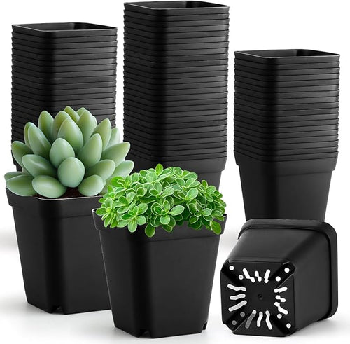 100 Pack Plant Nursery Pots 3.15 Inch, Durable Square Seedling Pots by RooTrimmer