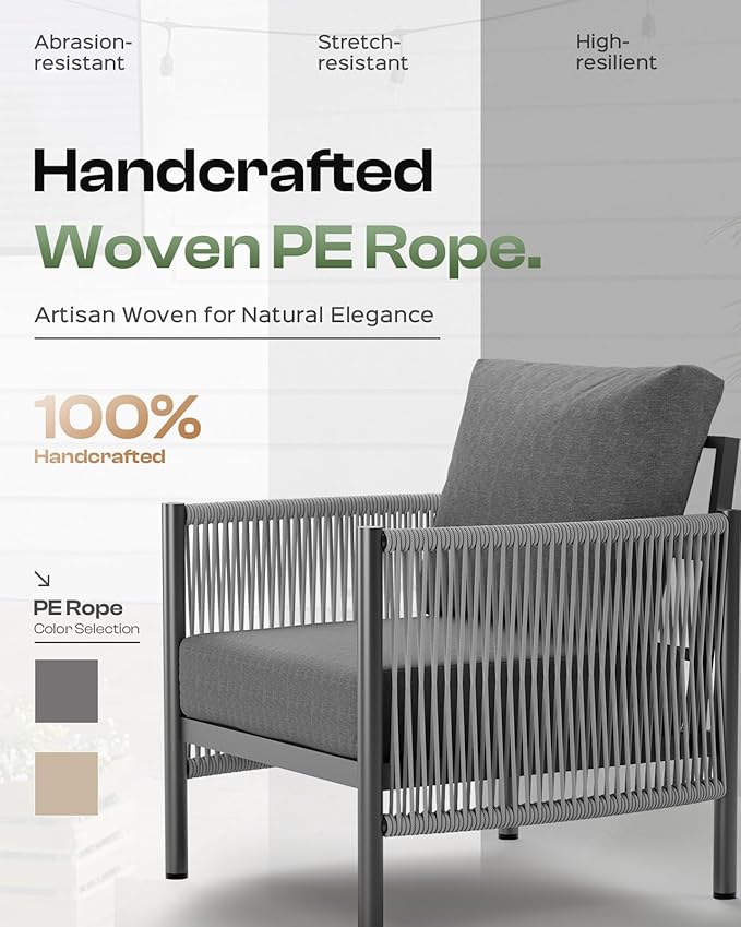 Aluminum Outdoor Patio Couch, 3 Seats HDPE Rope Patio Sofa - Image 4