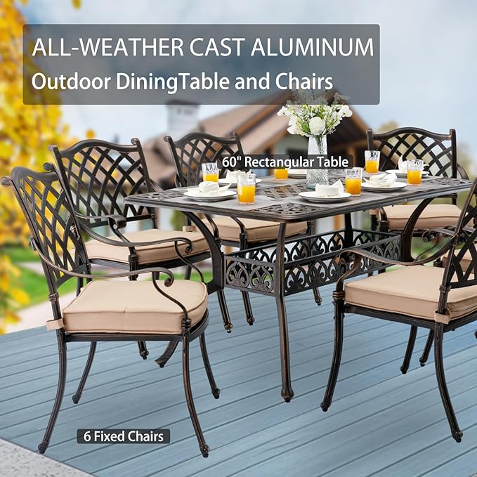 7-Piece Cast Aluminum Patio Furniture, Patio Dining Set - Image 3