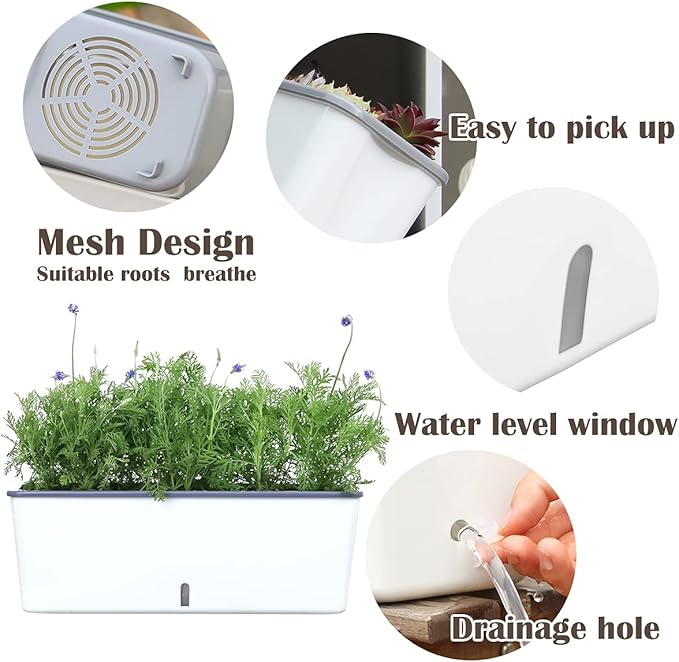 2 Pack Rectangular Planter 17 x 4.5 in Self Watering Planter Window Sill - Image 5