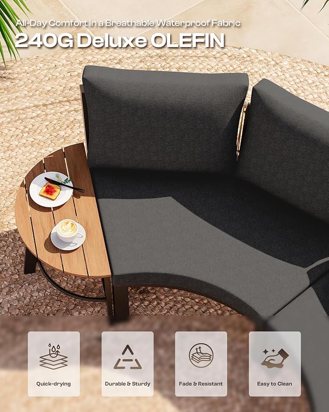 Outdoor Aluminum Patio Furniture Set, 7 Piece Curved Outdoor Sectional Sofas - Image 4