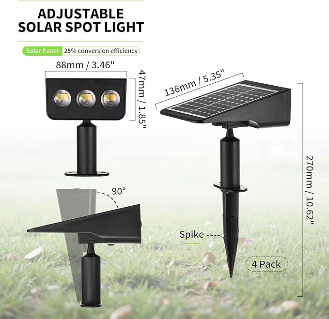 Solar Spot Lights Outdoor, Solar Landscape Spotlights Waterproof Adjustable - Image 2