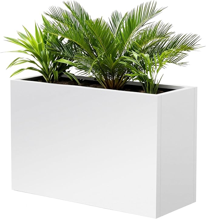 Metal Rectangular Outdoor Planter Box 36" x 15" x 24" White Steel Long Planter by DISCOVERINGBEAUTY