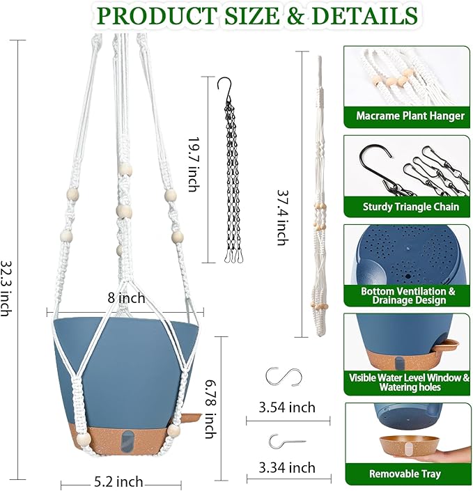 Hanging Planters for Indoor Plants 8 Inch, 2 Pack Hanging Baskets for Plants - Image 3