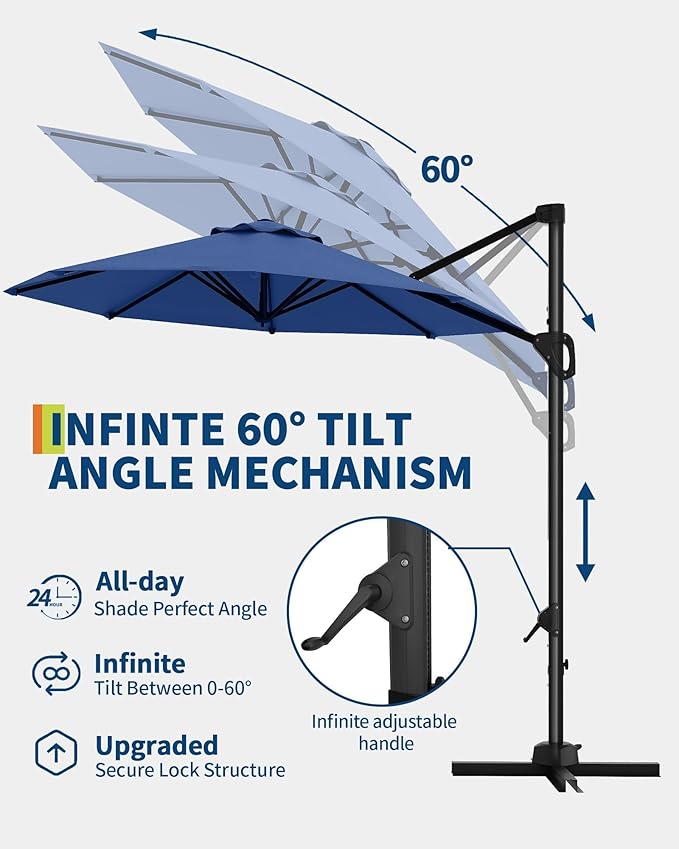 GarveeLife 10FT Patio Umbrella Outdoor Large Cantilever Umbrella Market Sun - Image 4