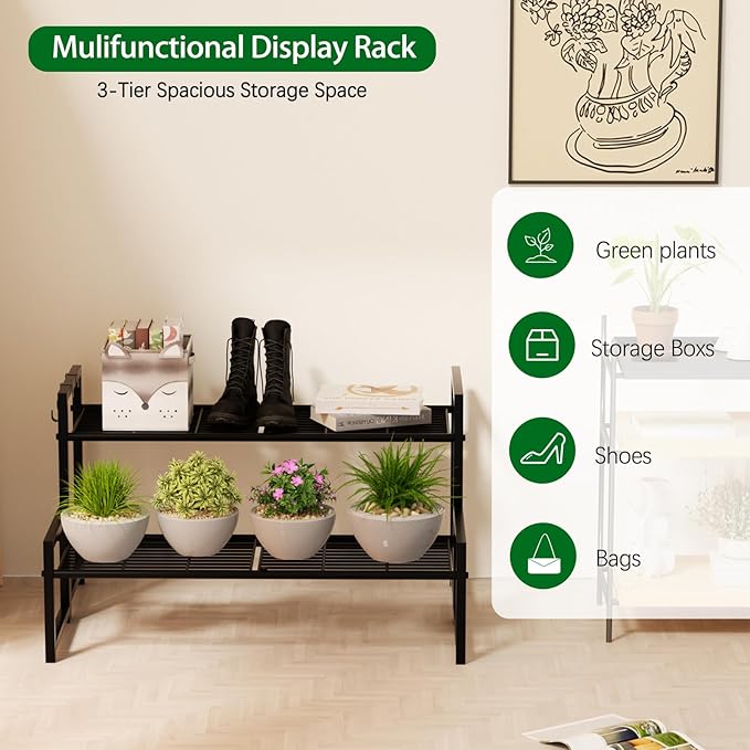 Garden 4 you 2 Tier Metal Plant Stand Outdoor Indoor Waterproof, Stackable - Image 4