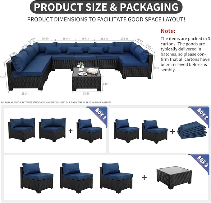 9 Pieces Outdoor Sectional All-Weather Wicker Patio Furniture Set Patio - Image 6