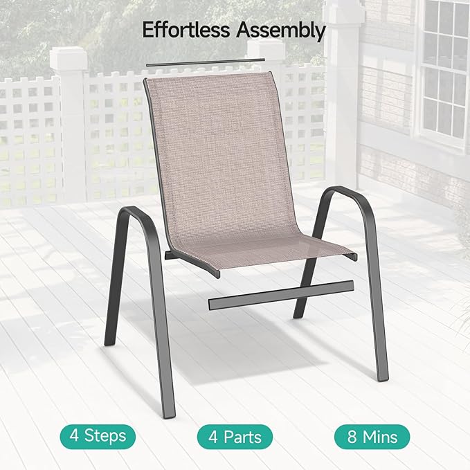 Patio Chairs Set of 6, Easily Set Up Stackable Outdoor Dining Chairs - Image 4