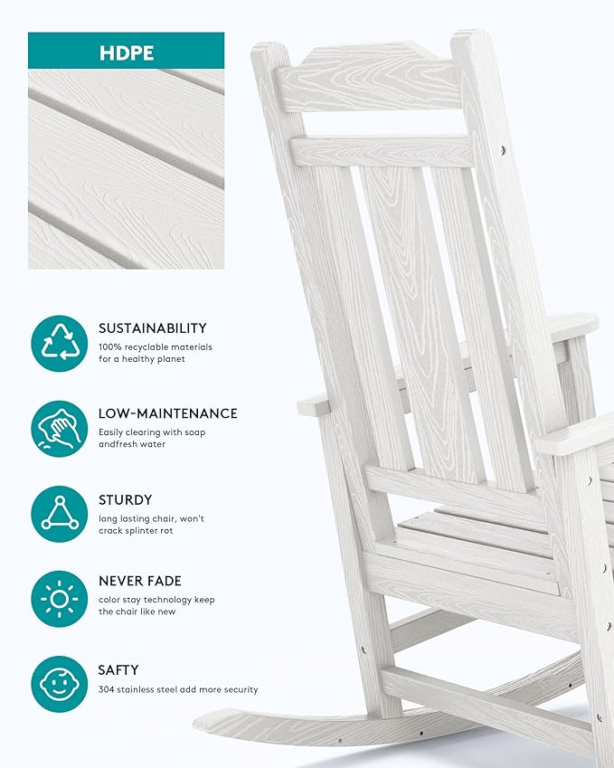 SERWALL Oversized Outdoor Rocking Chair Set of 2, HDPE Outdoor Rocking Chair - Image 6
