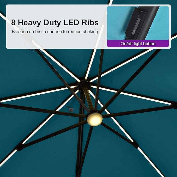 PURPLE LEAF 10 Feet Patio Umbrella Outdoor Cantilever Solar Powered LED Swivel - Image 5