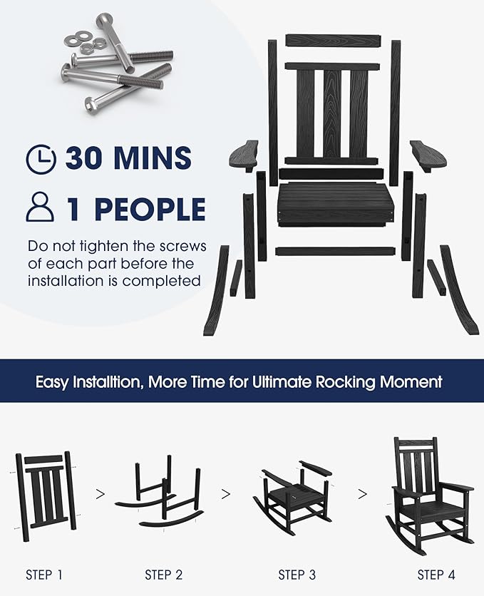 KINGYES Oversized Outdoor Rocking Chair Set of 2, All-Weather Patio Rocking - Image 5