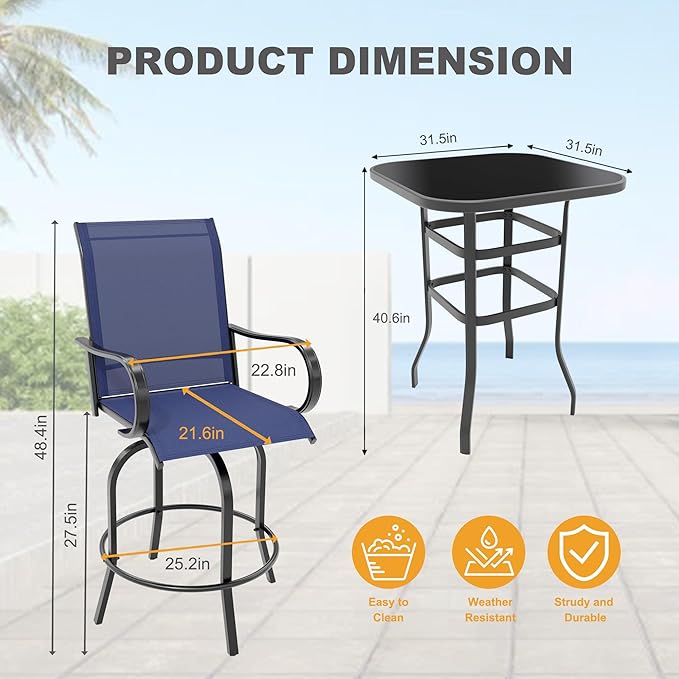 5 PCS Outdoor Bar Set with Outdoor Bistro Table and Chairs Set of 4, Bar Height - Image 3
