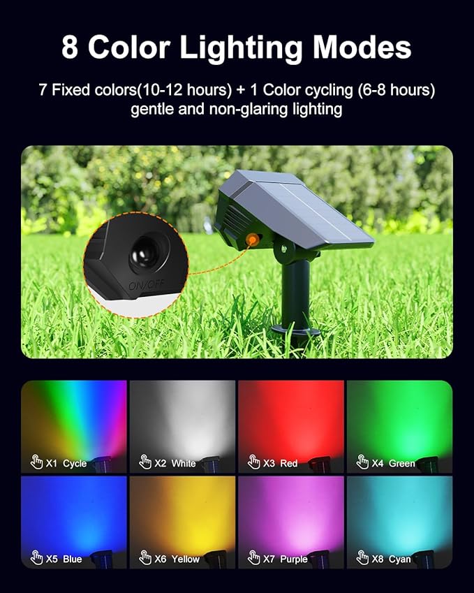 6 Pack Color Changing Solar Powered Outdoor Spot Lights Outside Landscape - Image 2