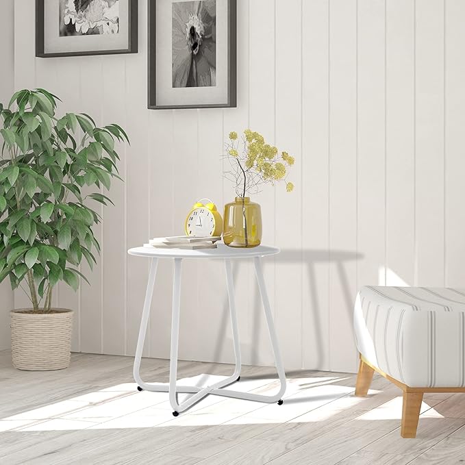 Patio Outdoor Side Table Waterproof Round Metal Steel Small Side Table Weather - Image 6