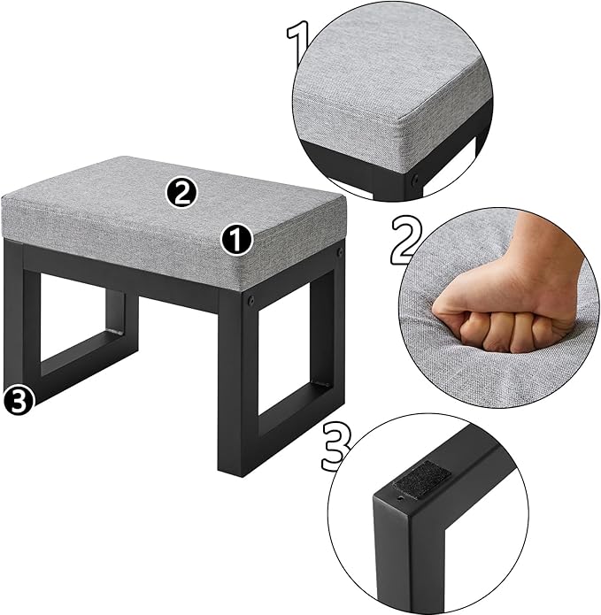 IBUYKE 16 Inch Small Foot Stool Ottoman, Rectangle Linen Foot Rest - Image 4