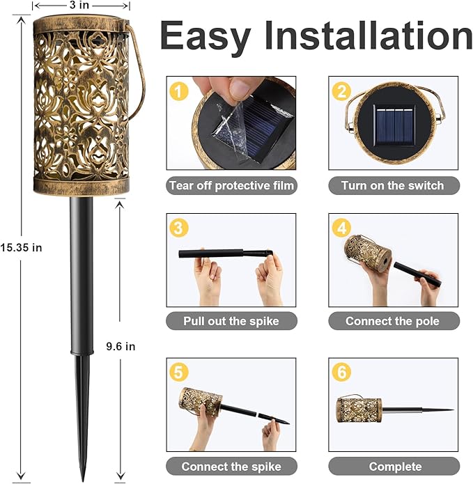 4 Pack Solar Pathway Lights Lights Outdoor, LED Solar Lantern Bright Metal - Image 6