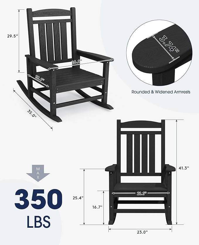 KINGYES Oversized HDPE Outdoor Rocking Chair Set of 2, Widened Seat Patio - Image 3