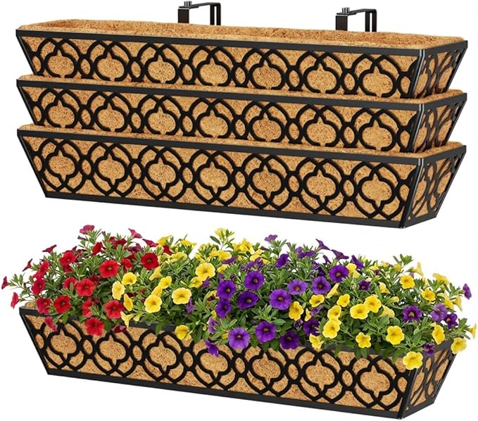 Y&M 30 inch Window Planter Box 4Pcs Iron Window Deck Railing Planter by YM