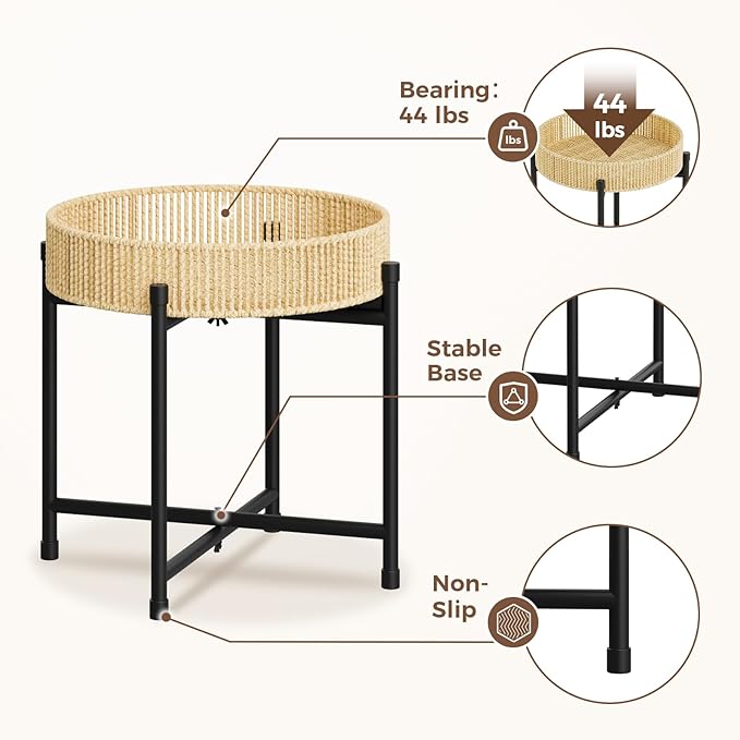 Bamworld Rattan Plant Stand Indoor Boho Plant Table - Image 6