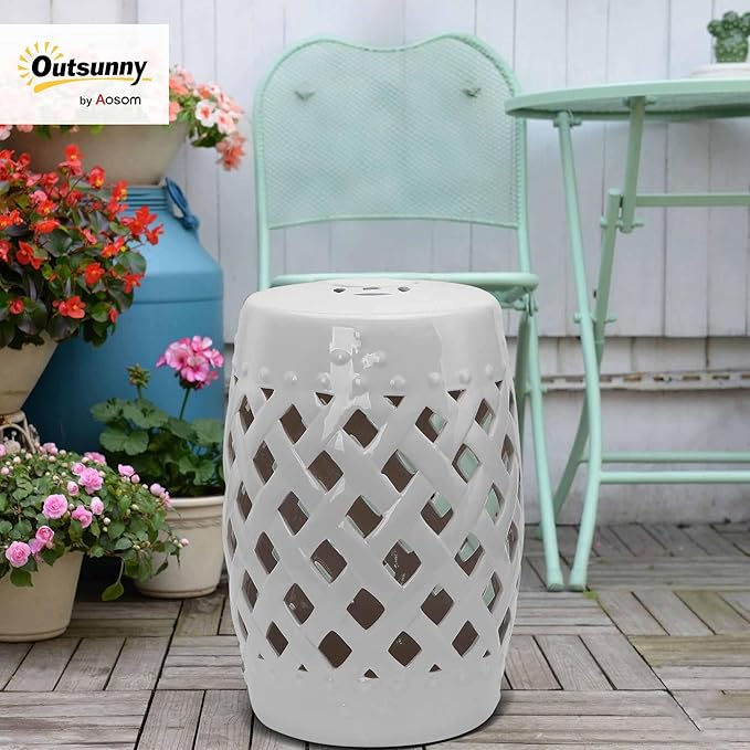 Outsunny 13" x 18" Ceramic Garden Stool - Image 2