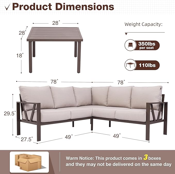 Patio Furniture Set, 6 Pieces Outdoor Couch Sectional, L Shaped Patio Sofa - Image 2